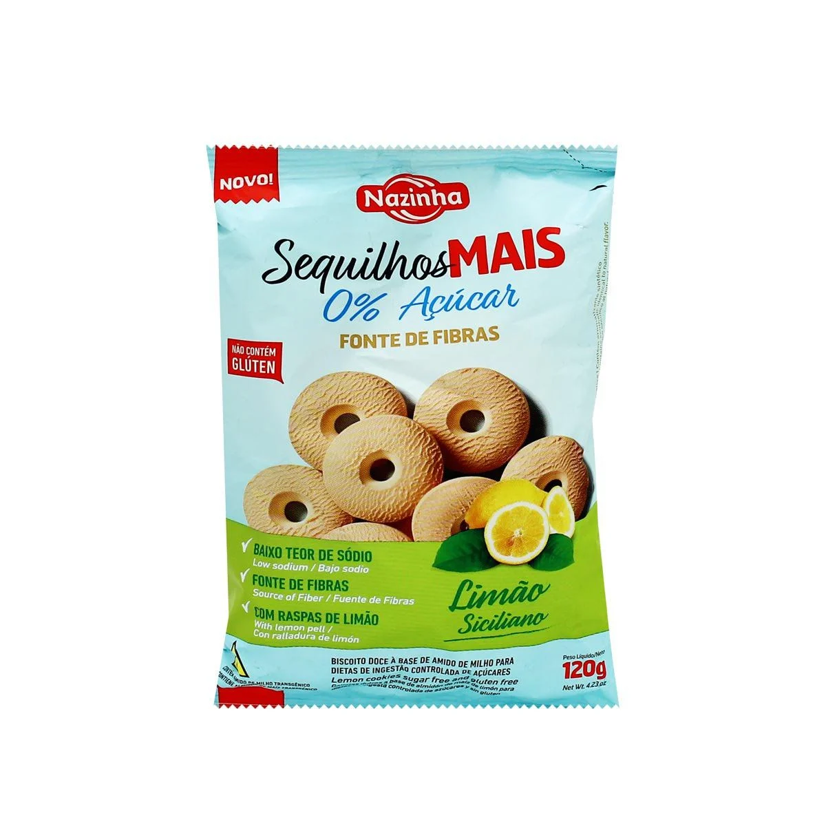 Sequilhos Mais 0% Açúcar Sabor Limão Siciliano Nazinha 120g