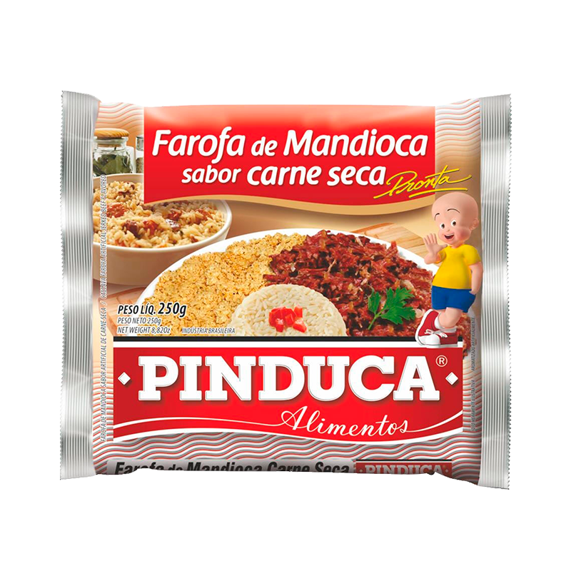 Farofa Mandioca Carne Seca Pinduca 250g - Farinhas e Amidos brasileiro Mercadim