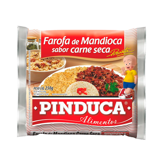 Farofa Mandioca Carne Seca Pinduca 250g - Farinhas e Amidos brasileiro Mercadim