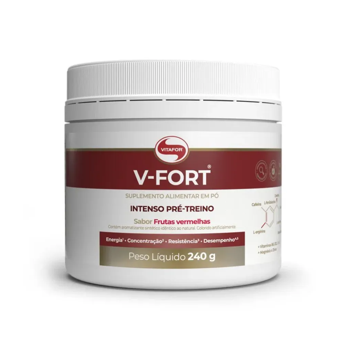 V-Fort Pré-Treino Vitafor 240g - Sabor Frutos Vermelhos