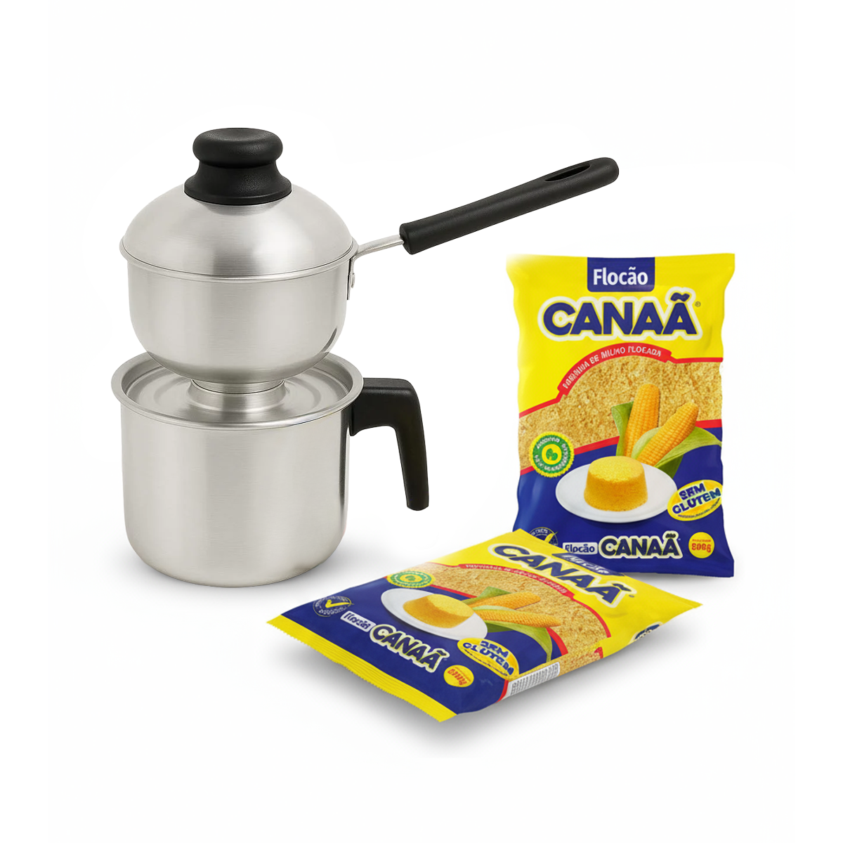 Kit Cuscuz Perfeito – Compre 1 Cuscuzeira n°10 e Ganhe 2 Flocões Canaã 500g GRÁTIS