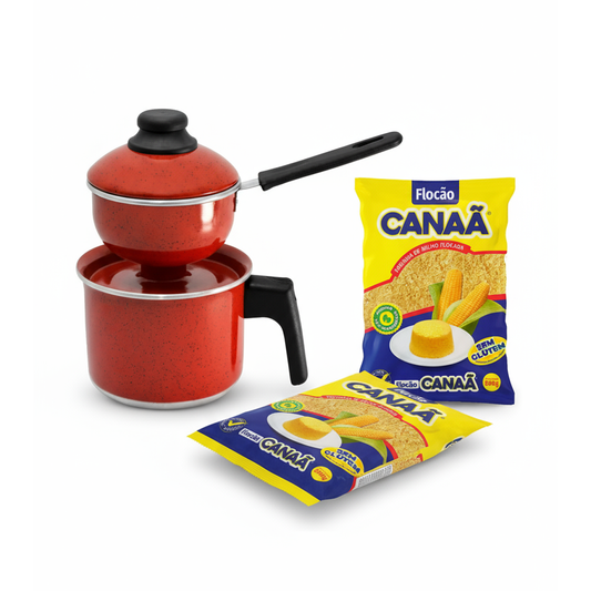 Kit Cuscuz Perfeito – Compre 1 Cuscuzeira n°10 e Ganhe 2 Flocões Canaã 500g GRÁTIS