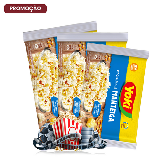 Cinema em Casa Yoki - Pack 3 Pipocas Microondas Sabor Manteiga Yoki 100g